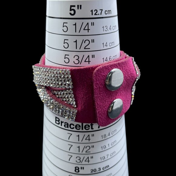 Pink Rhinestone Wrap Bracelet Crystal Cuff Faux Suede Y2K Festival Statement - Picture 2 of 9